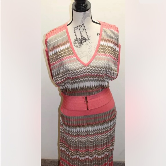 Shelley Segal Women Pink Chevron Print Knit Shirt Dress Medium - Picture 2 of 8